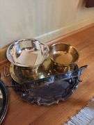 Silverplated teaset, Revere bowl and serving pcs, pewter goblets, bowls