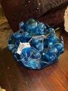 Vintage blue glass fruit in blue glass bowl