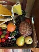 Faux fruit, embroidered banner