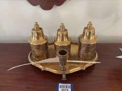 Brass inkstand w/ feather quill pen