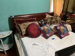 Headboard and throw pillows lot 56in wide