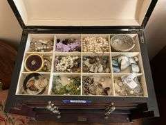Jewelry chest w/ jewelry and watches contents