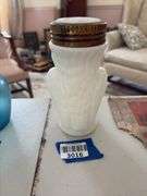 Milk glass figural owl jar w/ milk glass American eagle in lid