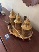 Brass inkstand w/ feather quill pen