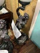 Pair Art Nouveau style figural table lamps w/ frosted glass shades - by the pc take two