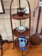 Copper luster creamer, Chinese bowls, blue ceramic pitcher