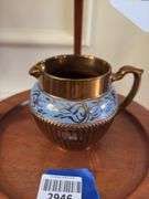 Copper luster creamer, Chinese bowls, blue ceramic pitcher