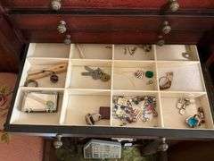Jewelry chest w/ jewelry and watches contents