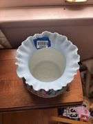 Porcelain vase shaped like draw-string bag, w/ floral and butterfly decor