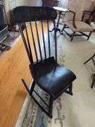 Plank bottom sewing rocker w/ original grain painted and stenciled finish