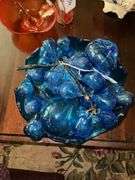 Vintage blue glass fruit in blue glass bowl
