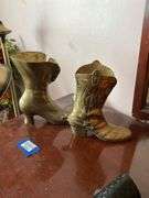 Cast brass high button boot and cowboy boot