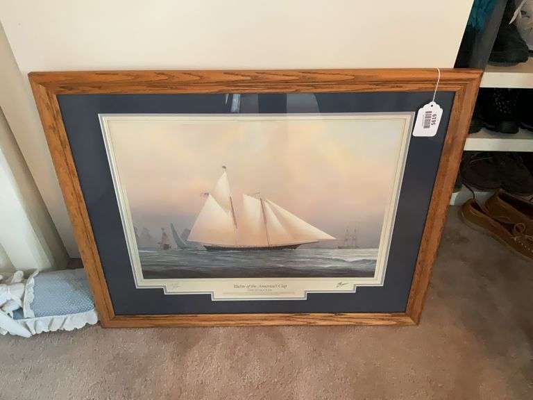 Tim Thompson special edition print, Yachts of the America's Cup: The Schooner, framed 25x31