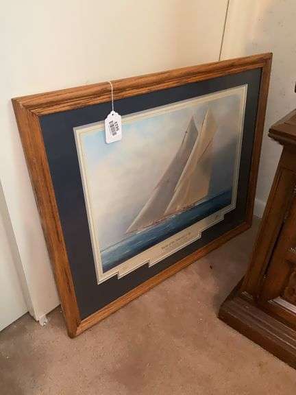 Tim Thompson special edition print, Yachts of the America's Cup: The Big Racing Cutters, framed 25x31