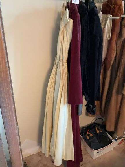 Ladies clothing including vintage white satin dress