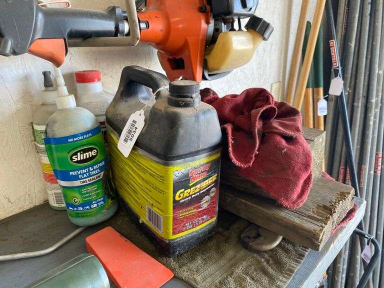 Lot to include Grez-off, slime, diesel fuel supplement, wood blocks, WD40 and starting fluid.