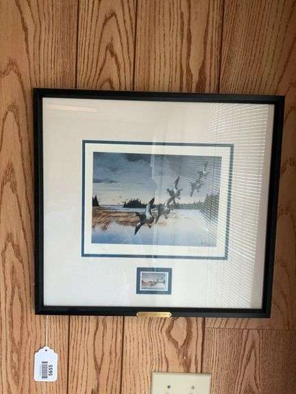 1988 Les Kouba Ducks Unlimited limited edition print and stamp, framed 16x17