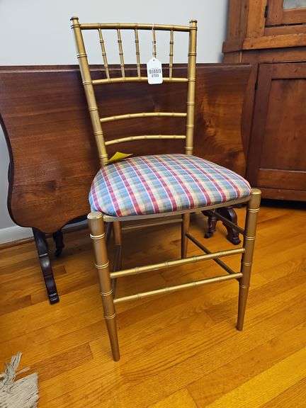 Painted bamboo Chavari Chair w/ plaid covered seat