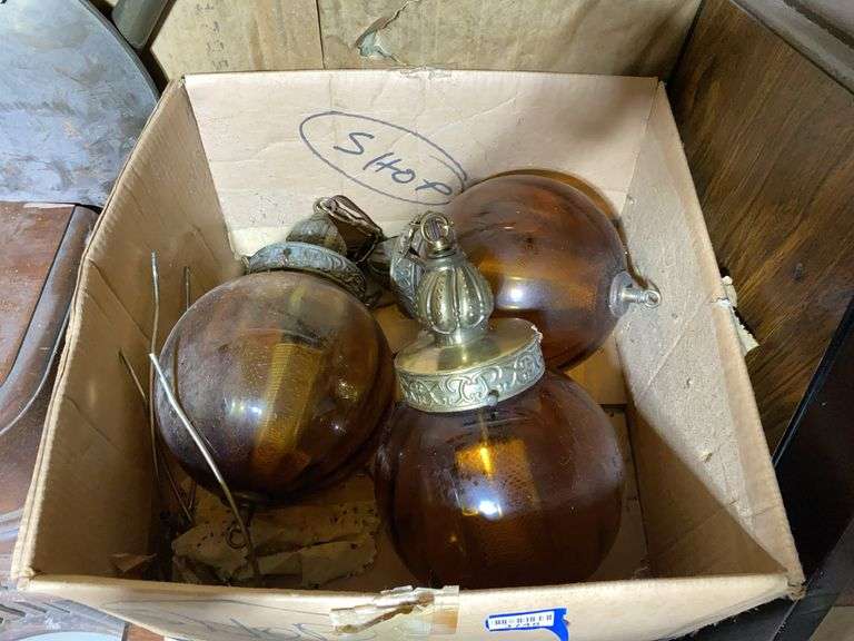 1970s amber glass swag lamp parts