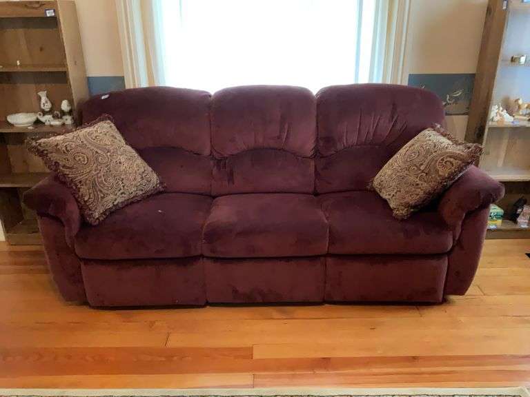 Reclining sofa w/ paisley throw pillows  35x87