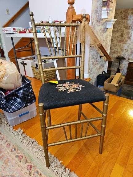 Bamboo Chavari Chair w/ Petit Point Needlework Seat