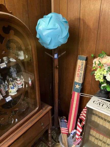 Wooden clothes tree and jigsaw puzzle lamp shade