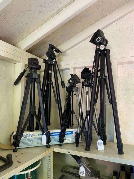 Lot of camera tripods