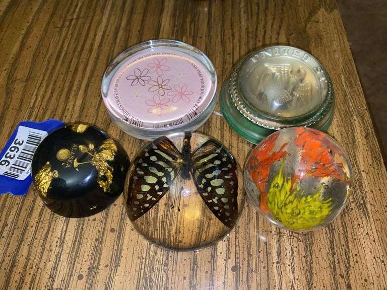 Paperweights including: art glass, Alaska gold rush