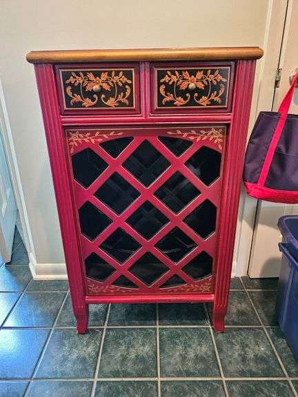 Lacquered 2-drawer wine rack 37 in h, 23 in w, 13 in d