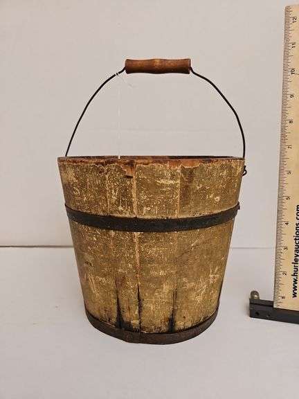 19th Century bale handled bucket w/ original white milk paint