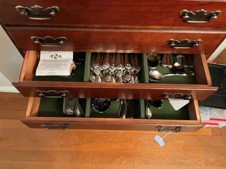 Contents of two drawers: Reed & Barton stainless flatware set