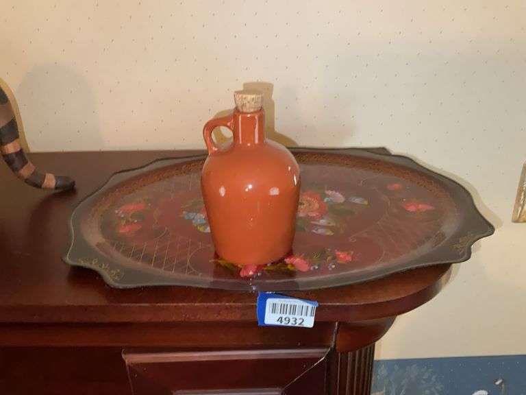 Miniature pottery jug, decorated tray