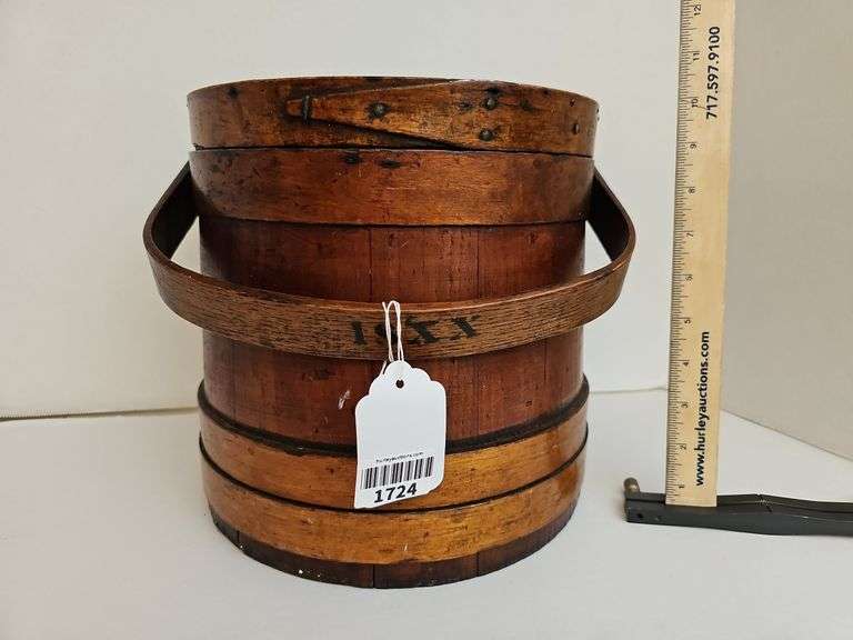 19c Finger hinged Firkin, wooden handle