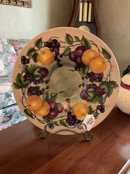 Fruit deco footed plate w/ display easel