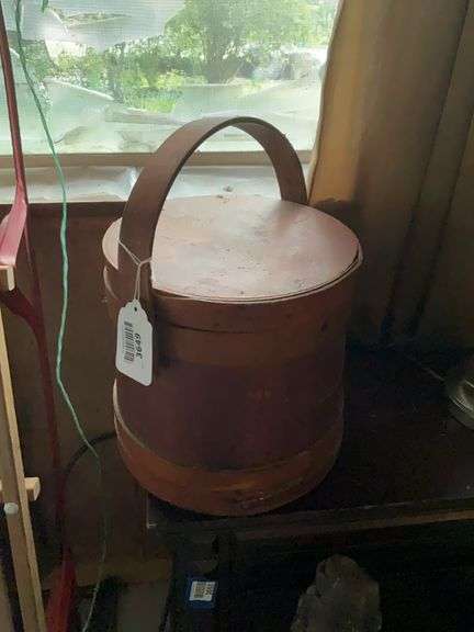 Antique wooden firkin, stenciled 18XX on handle