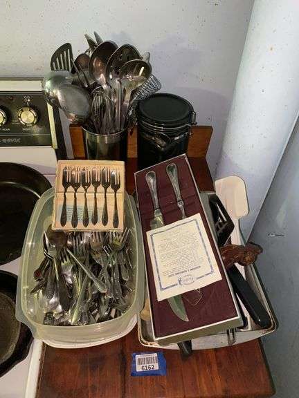 Utensils, pastry forks, flatware, carving set, coffee canister