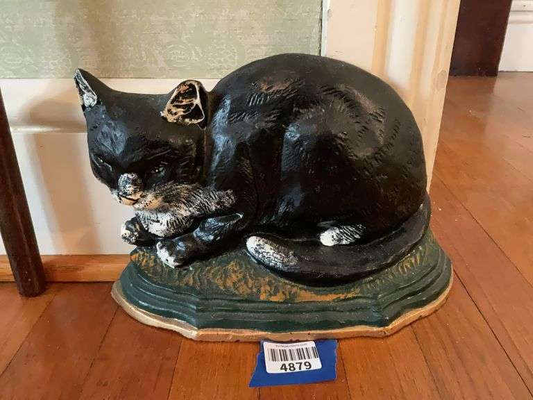 Cast iron black cat doorstop
