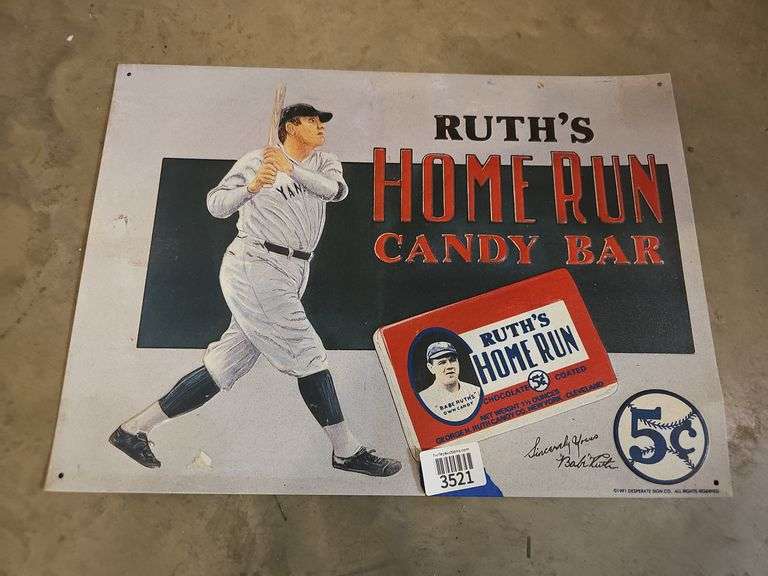 Babe Ruth's Homerun Candy Bar tin advertising sign - Hurley Real Estate ...