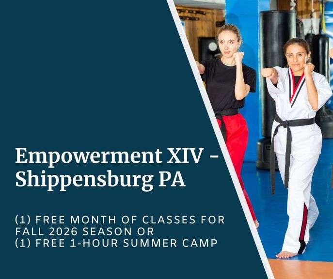 Empowerment XIV - Shippensburg - Gift Certificate for (1) Free Month of Classes for Fall 2026 Season OR (1) Free 1-Hour Summer Camp - Expires 12/2026 - Up to $62 Value