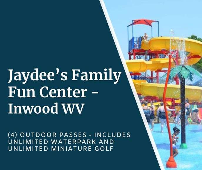 JayDee's Family Fun Center - Inwood WV - (4) Outdoor Passes, Valid for ONE DAY (12pm-5pm) during the 2026 summer season (June 1st -Sept 1st) - Includes unlimited Miniature Golf and unlimited Waterpark! Just 45 miles from Chambersburg - Value $60
