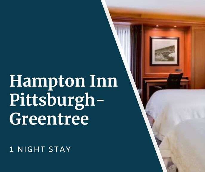 1-night Stay at Hampton Inn Pittsburgh-Greentree located at 555 Trumbell Drive - You will be less than 5 miles from downtown Pittsburgh with easy access to PNC Park, Acrisure Stadium, and all downtown Pittsburgh has to offer. Hot buffet breakfast and free parking are included. Subject to availability and blackout dates, advance notice of 7 days or more is required - Expires 3/30/27