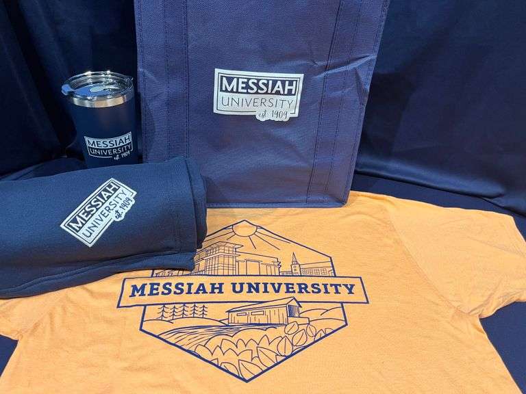 Messiah University Merch Bag - Includes 48" x 60" Core Fleece Sweatshirt Blanket, Size L T-Shirt, and Stainless Steel Cup