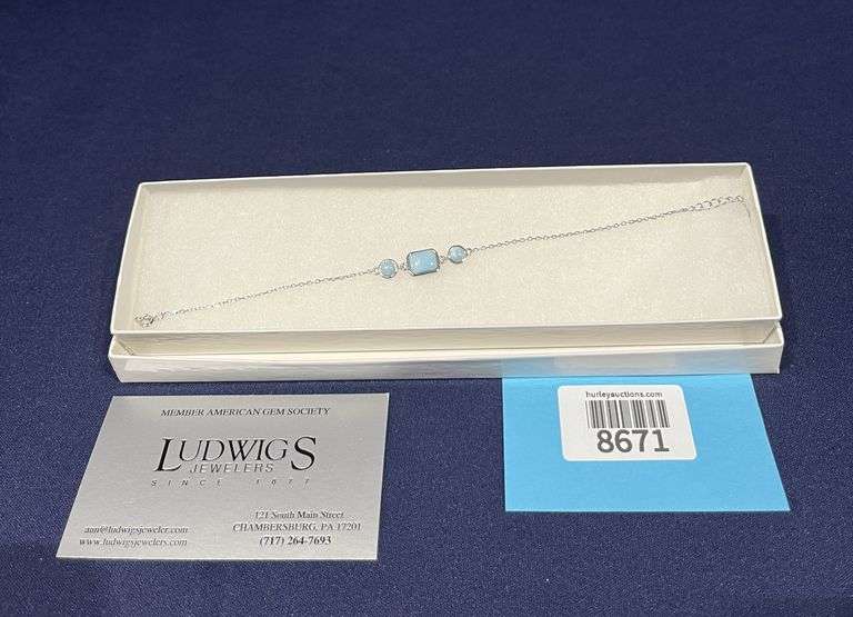 Sterling Silver Larimar Bracelet - 8 inches including .75" adjustable length closure links with spring ring closure - Value $80