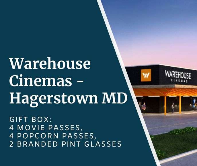 Warehouse Cinemas - Hagerstown - Gift Box Set includes: (4) 1 Movie Passes valid for regular films only, (4) Regular Popcorn Passes, and (2) Branded Pint Glasses. Each pass is valid for one person - No Expiration Date - Up to $87 Value