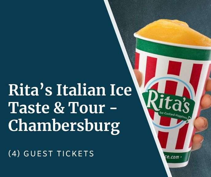 Rita's Italian Ice Taste & Tour - (4) guests enjoy a fun experience at Rita's Italian Ice in Chambersburg, a behind the scenes tour to see how they make delicious italian ice and custard. The best part is tasting the goodness. - Expires 10/1/26 - Value $250