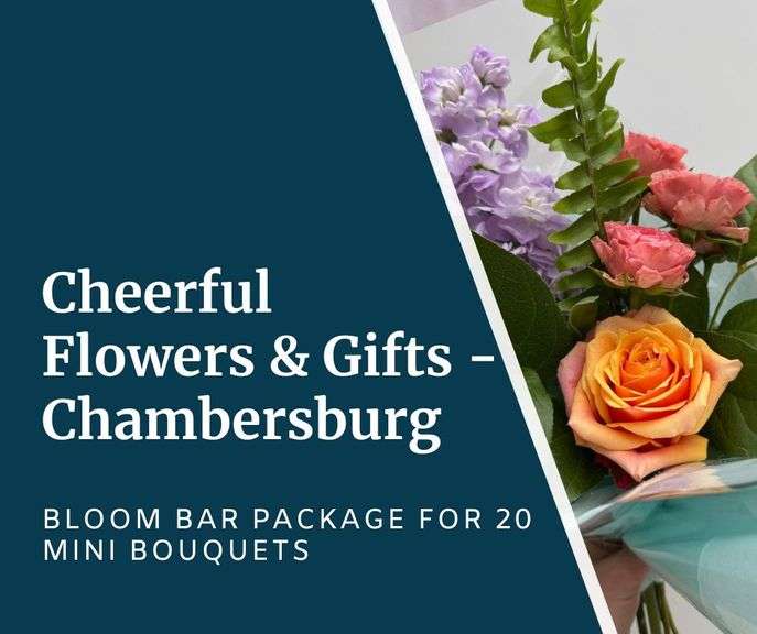 Bloom Bar Package from Cheerful Flowers and Gifts - Chambersburg - Voucher for a Bloom Bar Package to have at your next party. This package includes enough flowers, bouquet wraps, and ribbons to design 20 mini bouquets - perfect for a graduation party, special birthday party or afternoon tea party. Must call at least 1 week in advance to order and arrange a pick-up time - Value $250