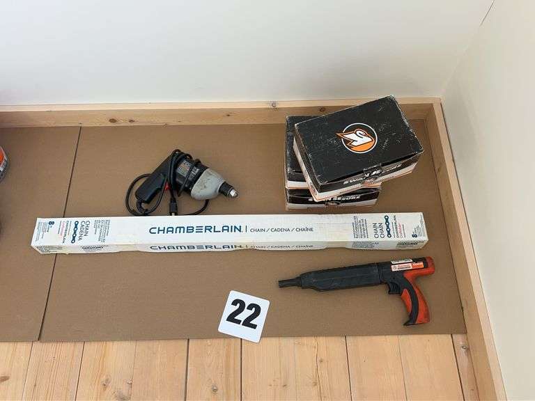 Nail Gun, Decking Clips, Electric Drill, Garage Door Opener Chain