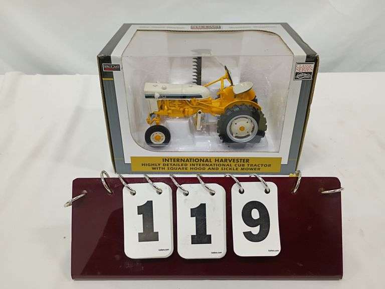 1/16 Scale  Spec Cast  International Harvester cub tractor with square hood and sickle mower