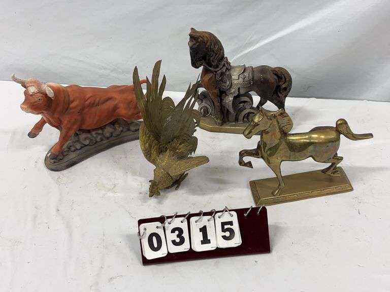 Group of brass, ceramic, and chalkware animal figurines - Integrity ...