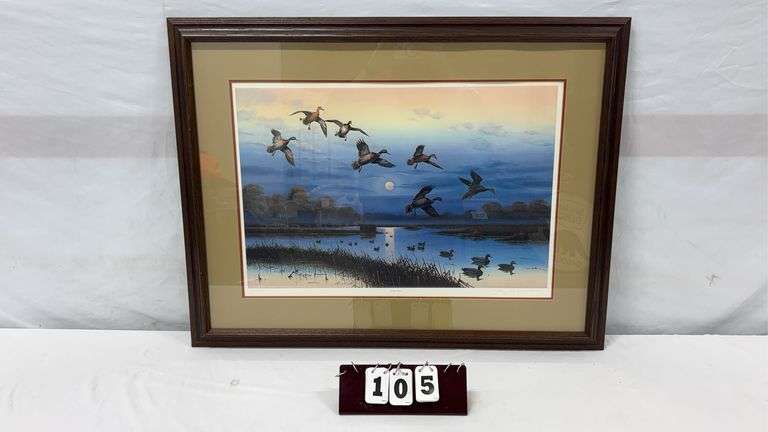 "Hunter's Moon" by Jerry Raedeke Signed / Framed Duck Art Print